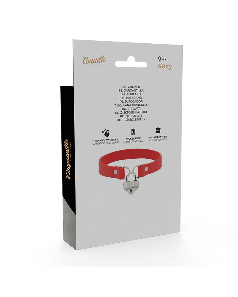 COQUETTE CHIC DESIRE - COLLANA IN PELLE VEGANA ROSSA CON ACCESSORIO CUORE CON CHIAVE