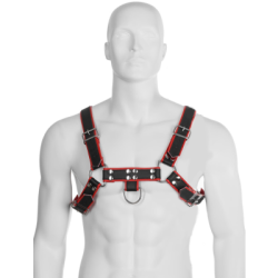 LEATHER BODY - BODY CATENA IN PELLE IMBRACATURA III NERO / ROSSO 2