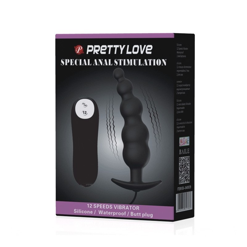 PRETTY LOVE - PLUG ANALE IN SILICONE EXTRA STIMOLAZIONE E 12 MODALIT DI VIBRAZIONE NERO