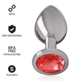 INTENSE - PLUG ANALE IN METALLO ALLUMINIO CON CRISTALLO ROSSO MISURA S