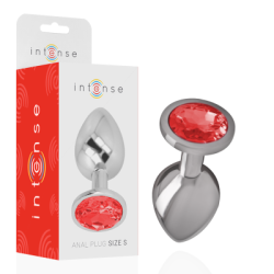 INTENSE - PLUG ANALE IN METALLO ALLUMINIO CON CRISTALLO ROSSO MISURA S 2