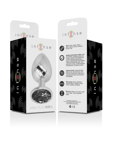 INTENSE - PLUG ANALE IN METALLO ALLUMINIO CON VETRO NERO TAGLIA L