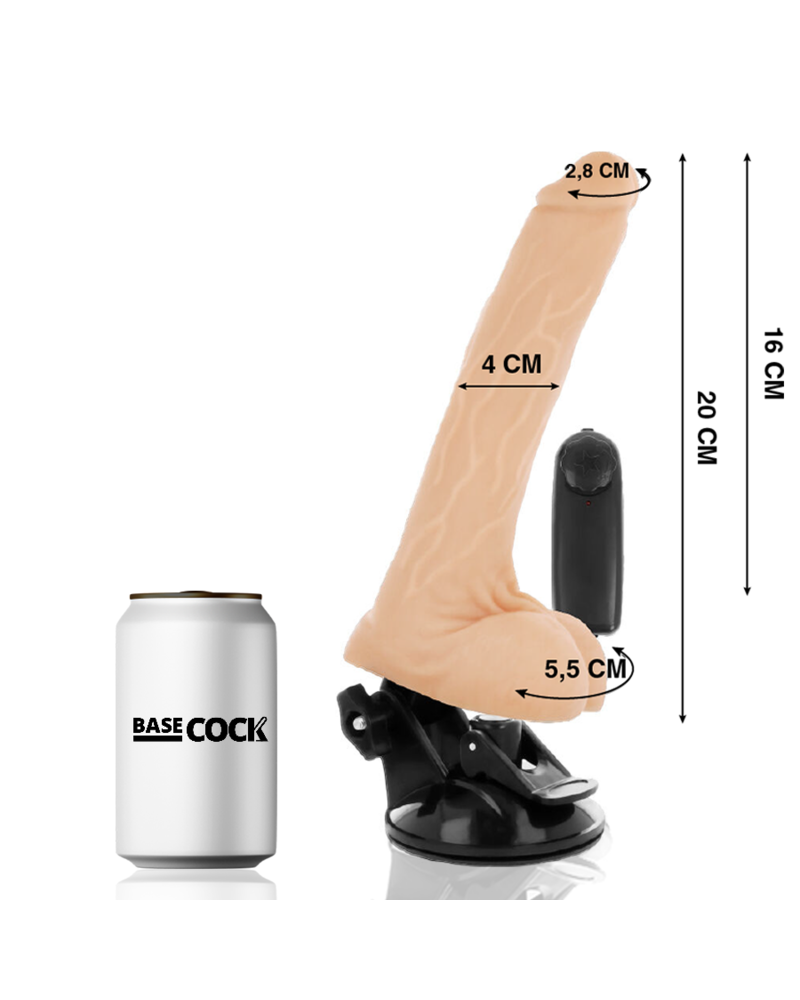 BASECOCK - VIBRATORE REALISTICO TELECOMANDO NERO CON TESTICOLI 20 CM -O- 4 CM