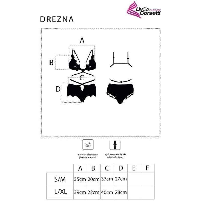 LIVCO CORSETTI FASHION - DREZNA LC 90733 REGGISENO + SLIP NERO L/XL