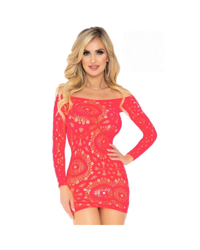 LEG AVENUE - ABITO CORTO A MANICHE LUNGE IN PIZZO ALL'UNCINETTO ROSSO TAGLIA UNICA