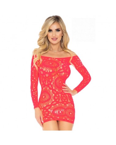 LEG AVENUE - ABITO CORTO A MANICHE LUNGE IN PIZZO ALL'UNCINETTO ROSSO TAGLIA UNICA