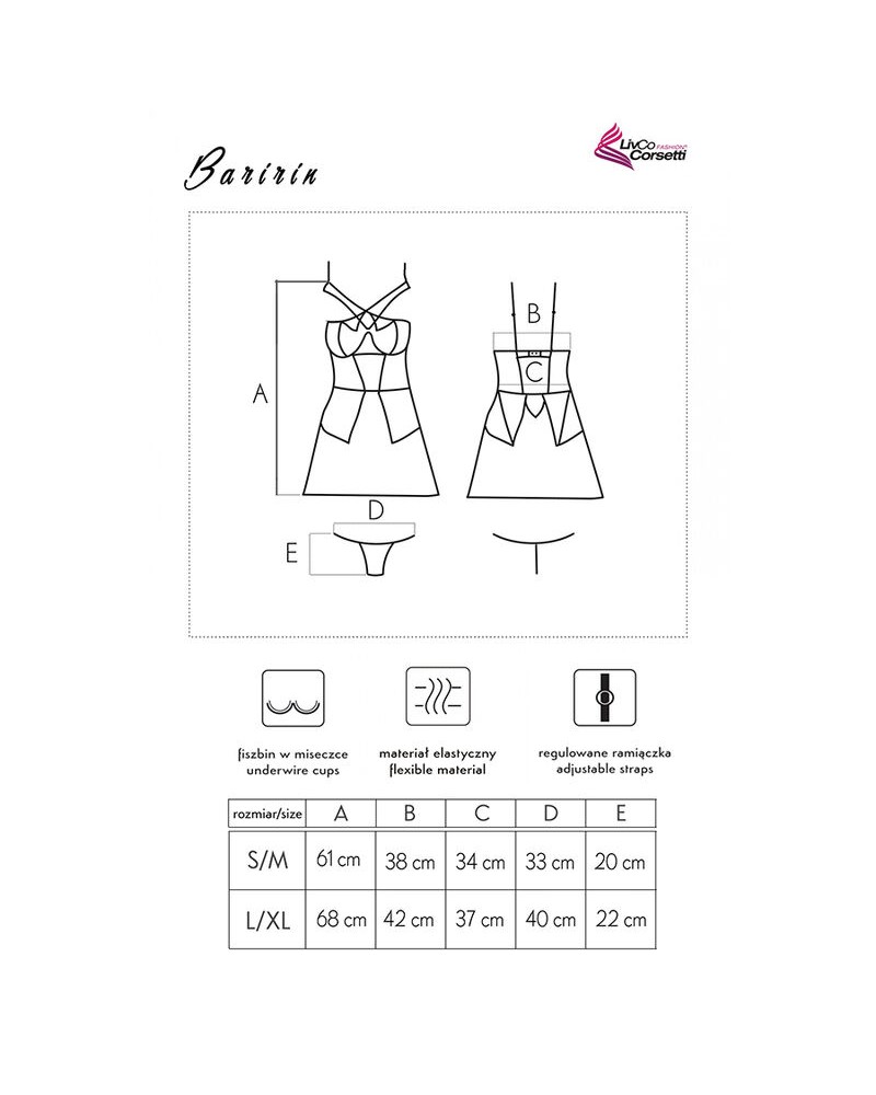 LIVCO CORSETTI FASHION - BARIRIN LC 90633 CAMICIA + PANTY NERO L/XL