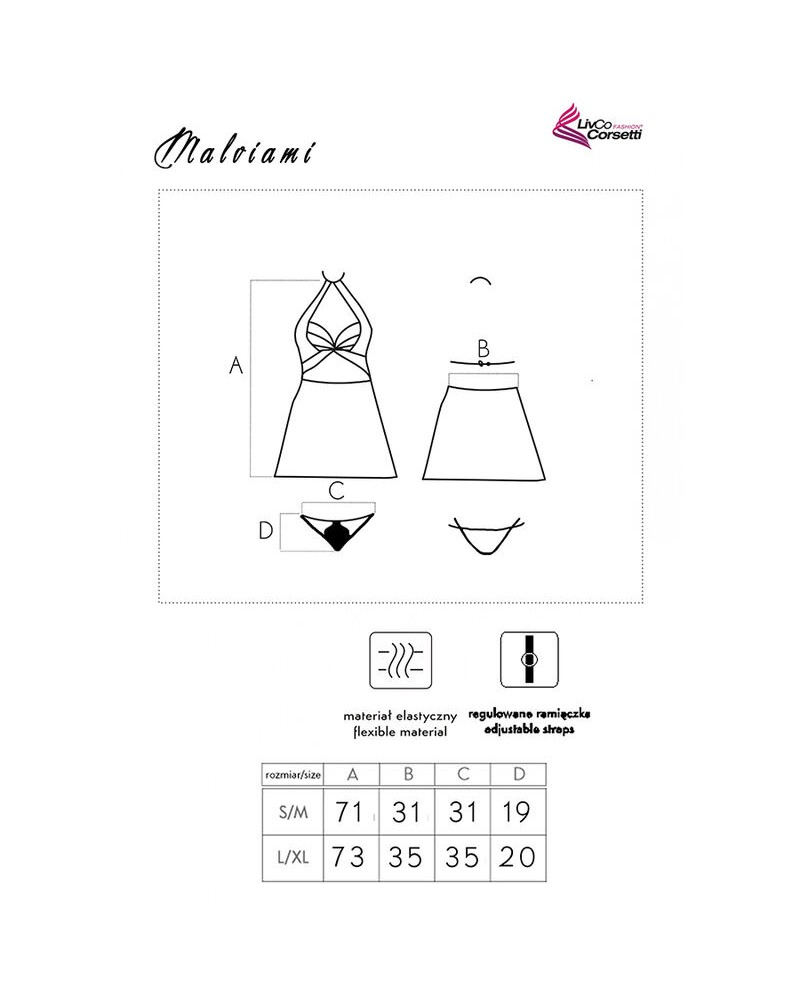 LIVCO CORSETTI FASHION - MALVIAMI LC 90625 CAMICIA + PANTY NERO L/XL