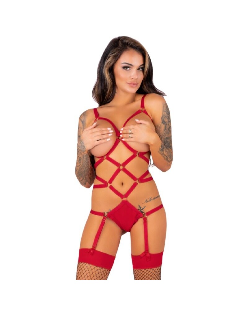 LIVCO CORSETTI FASHION - THIARA LC 20213 SET BODY + CALZE ROSSO L/XL