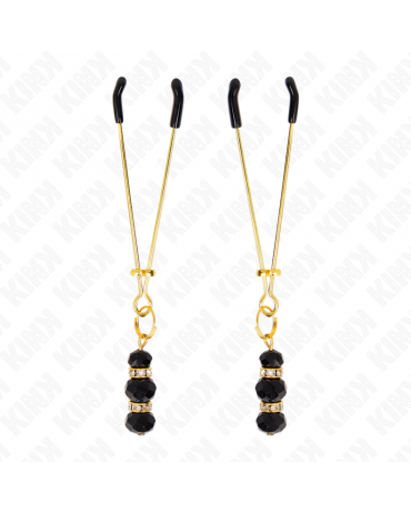 KINK - PINZE PER CAPEZZOLI SOTTILI ORO CON 3 PERLINE DI VETRO NERE 7 CM 2