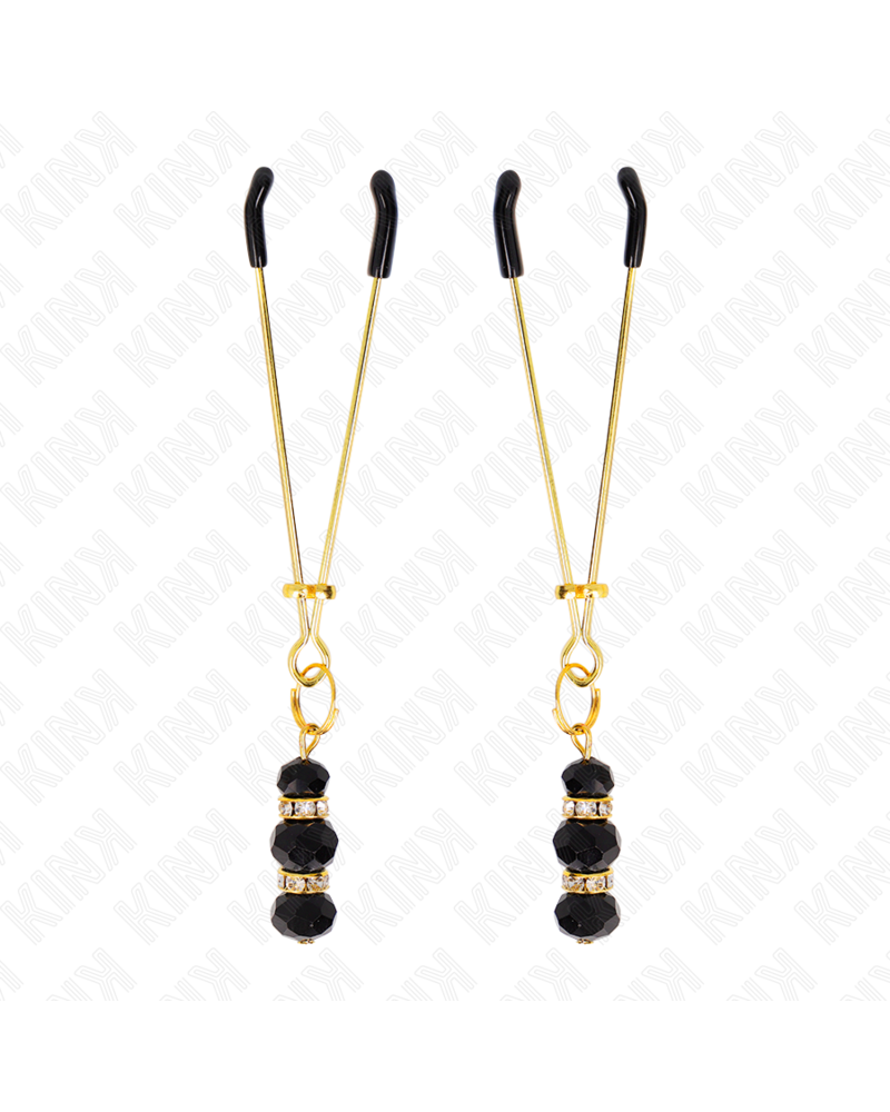 KINK - PINZE PER CAPEZZOLI SOTTILI ORO CON 3 PERLINE DI VETRO NERE 7 CM