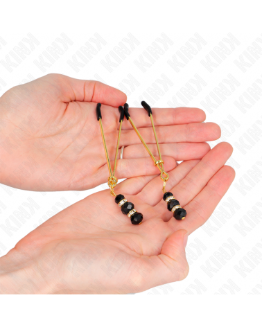 KINK - PINZE PER CAPEZZOLI SOTTILI ORO CON 3 PERLINE DI VETRO NERE 7 CM