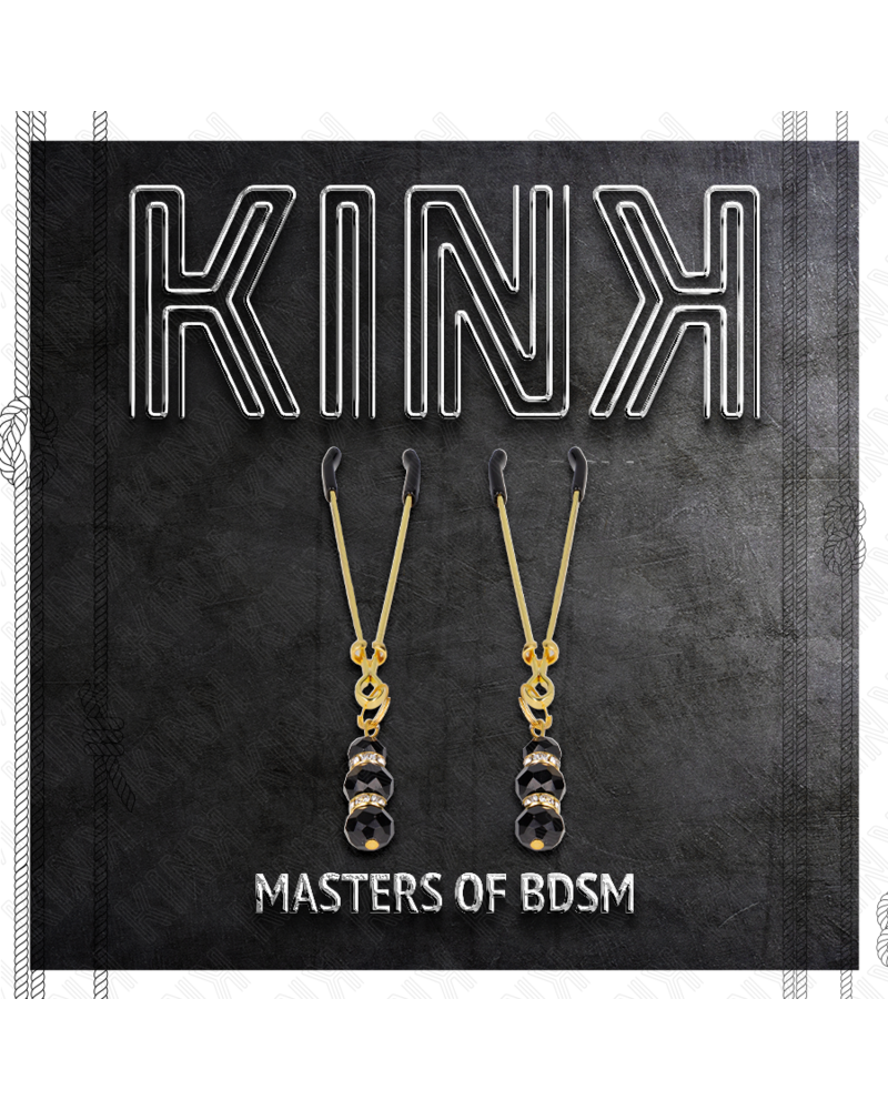 KINK - PINZE PER CAPEZZOLI SOTTILI ORO CON 3 PERLINE DI VETRO NERE 7 CM