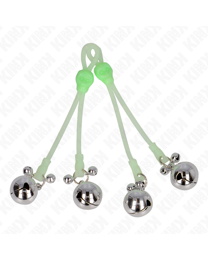 KINK - PINZE PER CAPEZZOLI TESCHIO LUMINOSO CON ANELLO CAMPANE REGOLABILI VERDE/ARGENTO