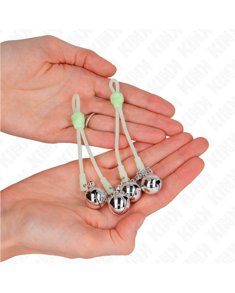 KINK - PINZE PER CAPEZZOLI TESCHIO LUMINOSO CON ANELLO CAMPANE REGOLABILI VERDE/ARGENTO