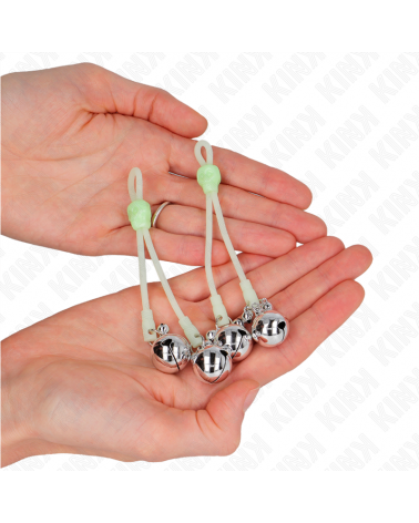 KINK - PINZE PER CAPEZZOLI TESCHIO LUMINOSO CON ANELLO CAMPANE REGOLABILI VERDE/ARGENTO