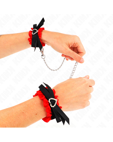 KINK - POLSO ELASTICO IN PIZZO DETTAGLI CUORE ROSSO REGOLABILE 22-35 CM
