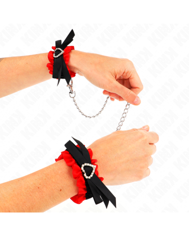 KINK - POLSO ELASTICO IN PIZZO DETTAGLI CUORE ROSSO REGOLABILE 22-35 CM