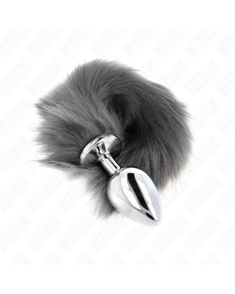 KINK - PLUG ANALE L 10 X 4 CM CON CODA SINTETICA 40 CM GRIGIO E BIANCO