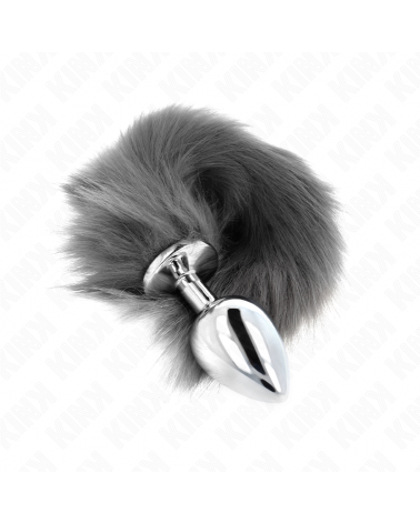 KINK - PLUG ANALE L 10 X 4 CM CON CODA SINTETICA 40 CM GRIGIO E BIANCO