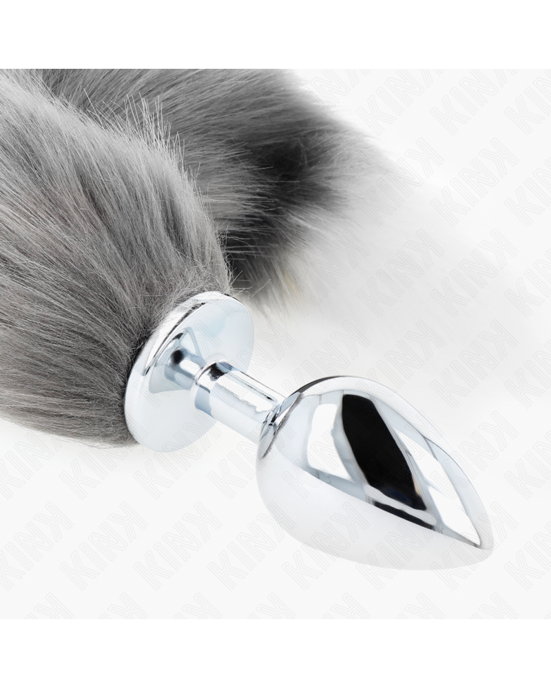 KINK - PLUG ANALE L 10 X 4 CM CON CODA SINTETICA 40 CM GRIGIO E BIANCO