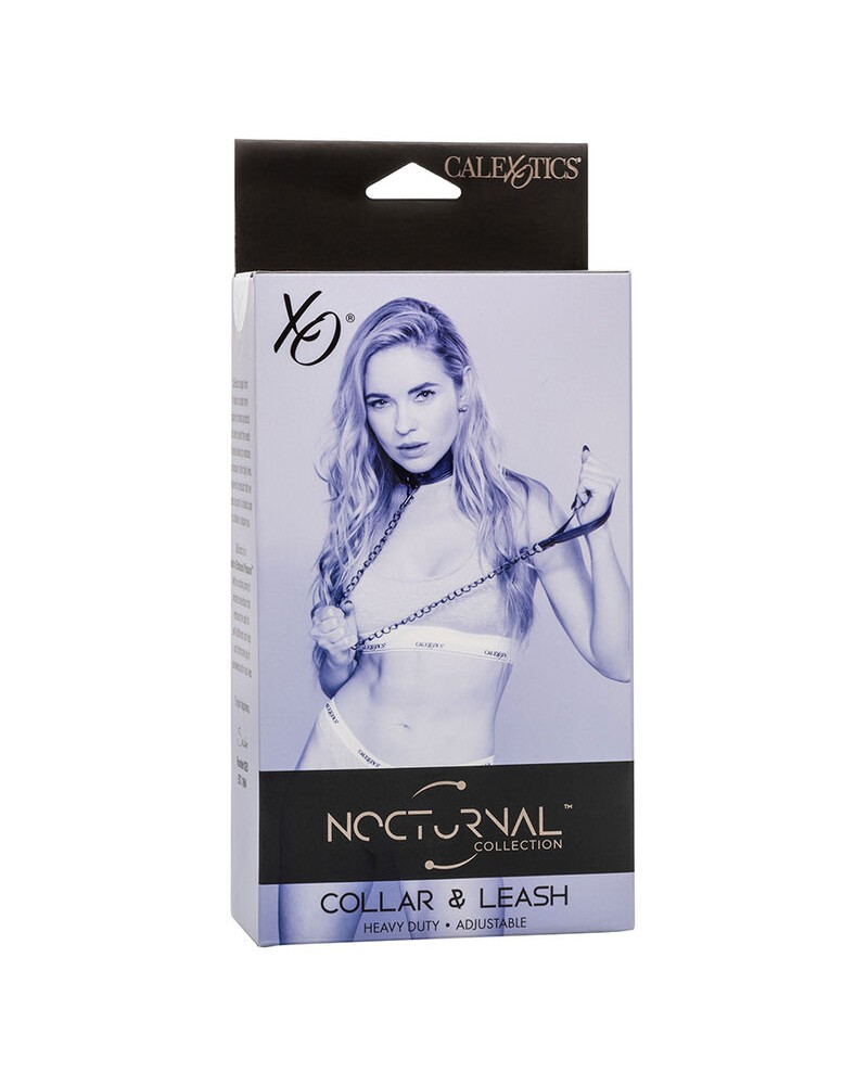 CALEXOTICS - NOCTURNAL COLLARE E GUINZAGLIO IN PELLE REGOLABILE NERO