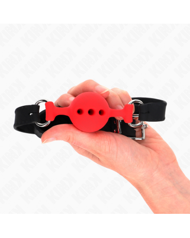 KINK - BAVAGLIO IN SILICONE INTERO 55 x 2 CM CON SFERA DA 4 CM MISURA S ROSSO REGOLABILE 35-51 CM 2