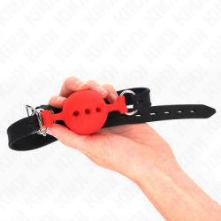 KINK - BAVAGLIO IN SILICONE INTERO 55 x 2 CM CON SFERA DA 4,5 CM MISURA M ROSSO REGOLABILE 35-51 CM 2