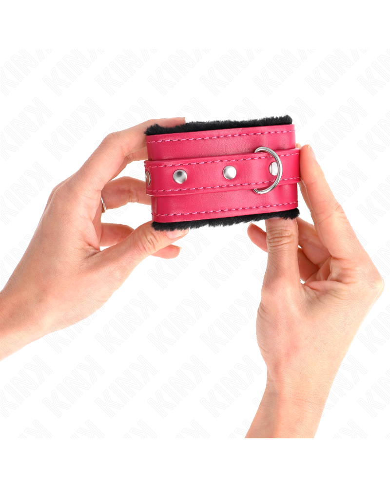 KINK - POGGIPOLSI PREMIUM FODERATI IN PELLICCIA NERI CON CINTURA ROSA LAMPONE REGOLABILE 17-29 CM X 6 CM