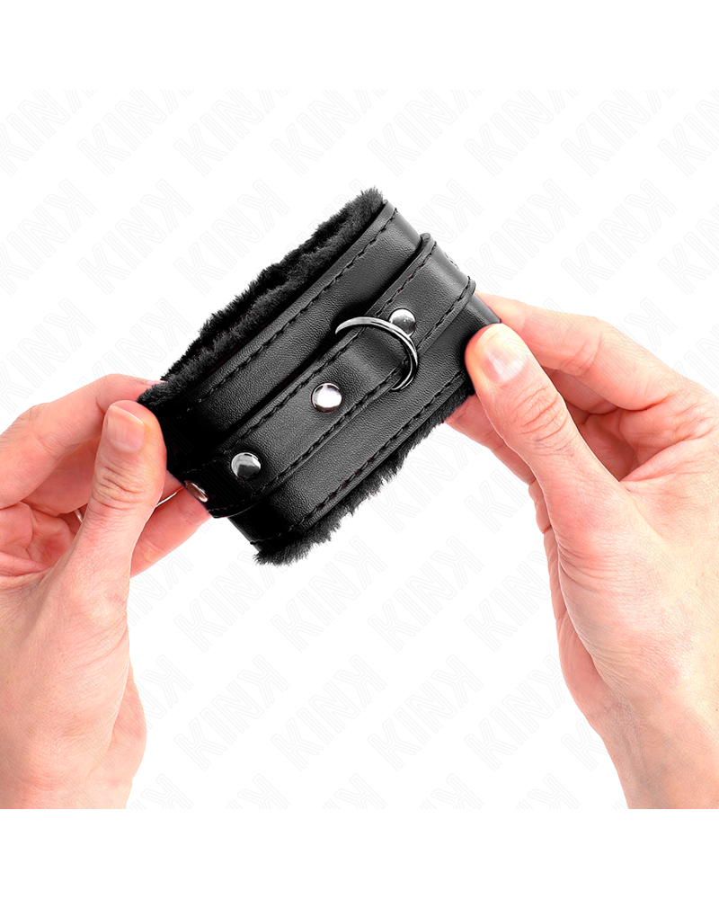 KINK - RESISTENZA DA POLSO PREMIUM FODERATA IN PELLICCIA NERA CON CINTURA NERA REGOLABILE 17-29 CM X 6 CM