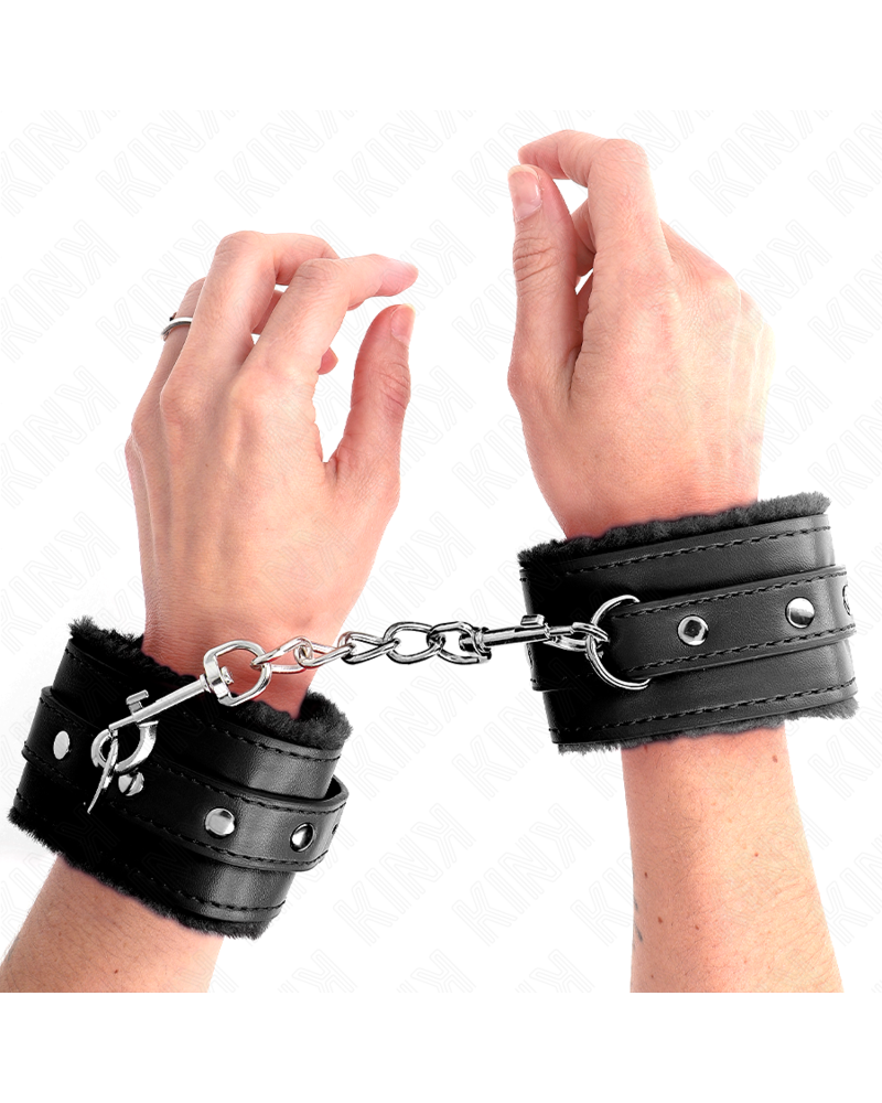 KINK - RESISTENZA DA POLSO PREMIUM FODERATA IN PELLICCIA NERA CON CINTURA NERA REGOLABILE 17-29 CM X 6 CM