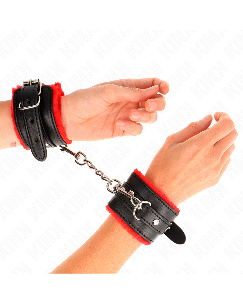 KINK - RESISTENZA DA POLSO PREMIUM FODERATA IN PELLICCIA ROSSO CON CINTURA NERA REGOLABILE 17-29 CM X 6 CM