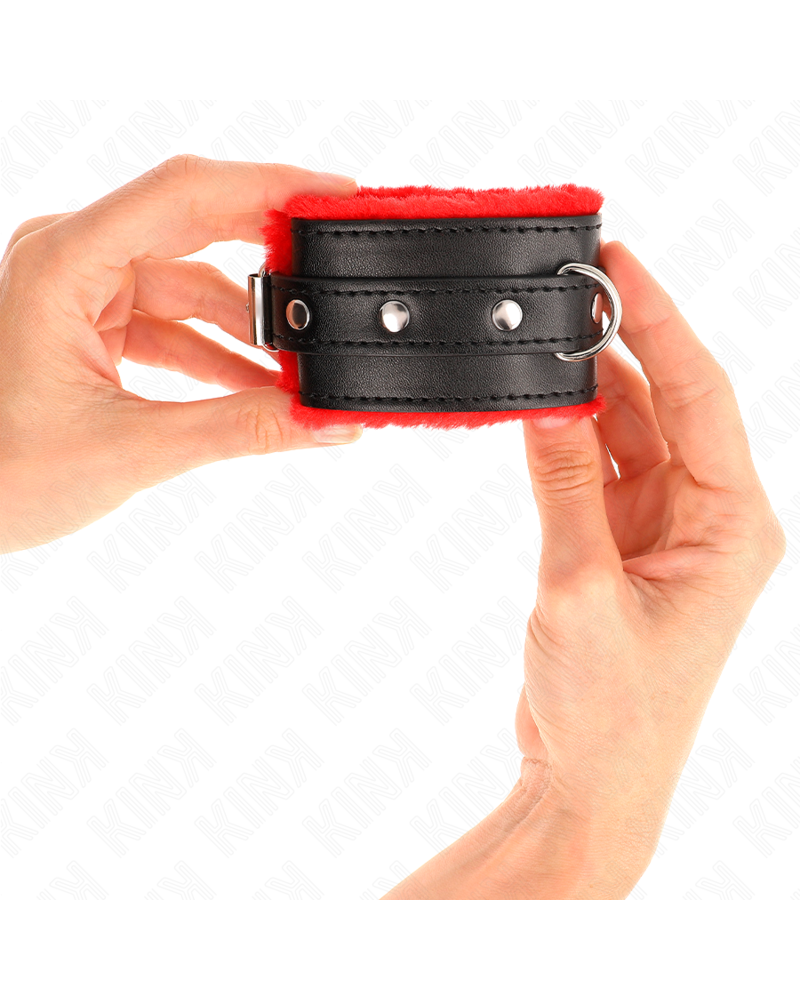 KINK - RESISTENZA DA POLSO PREMIUM FODERATA IN PELLICCIA ROSSO CON CINTURA NERA REGOLABILE 17-29 CM X 6 CM