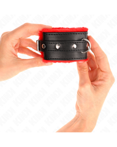 KINK - RESISTENZA DA POLSO PREMIUM FODERATA IN PELLICCIA ROSSO CON CINTURA NERA REGOLABILE 17-29 CM X 6 CM
