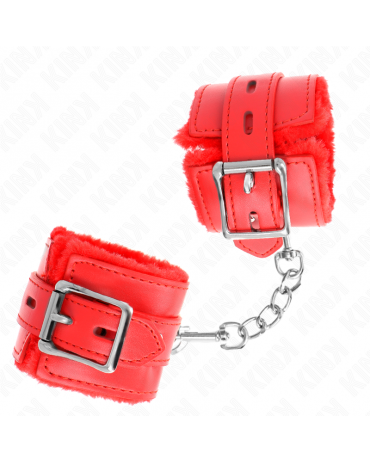 KINK - POLSINI IMBOTTITI IN PELLICCIA CON FORI QUADRI ROSSO E CINTURA ROSSA REGOLABILE 17-29 CM X 6 CM 2