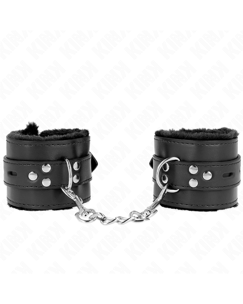 KINK - POLSINI IMBOTTITI IN PELLICCIA CON FORI QUADRI NERI E CINTURA NERA REGOLABILE 17-29 CM X 6 CM