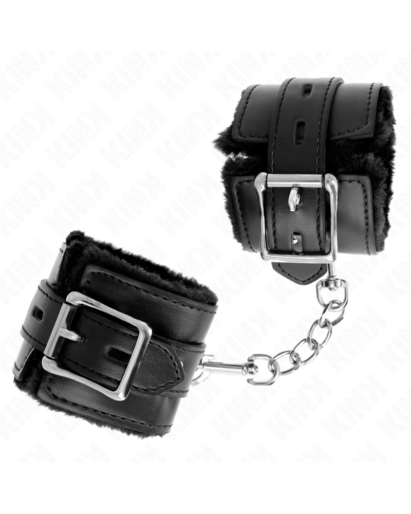 KINK - POLSINI IMBOTTITI IN PELLICCIA CON FORI QUADRI NERI E CINTURA NERA REGOLABILE 17-29 CM X 6 CM