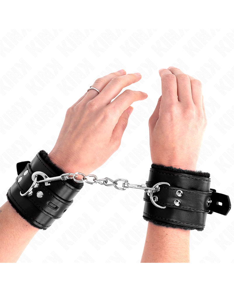 KINK - POLSINI IMBOTTITI IN PELLICCIA CON FORI QUADRI NERI E CINTURA NERA REGOLABILE 17-29 CM X 6 CM