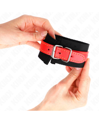 KINK - RESISTENZA DA POLSO IN NYLON NERO CON SIMILPELLE ROSSO REGOLABILE 19-24 CM X 5,5 CM