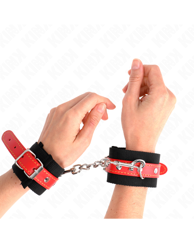 KINK - RESISTENZA DA POLSO IN NYLON NERO CON SIMILPELLE ROSSO REGOLABILE 19-24 CM X 5,5 CM