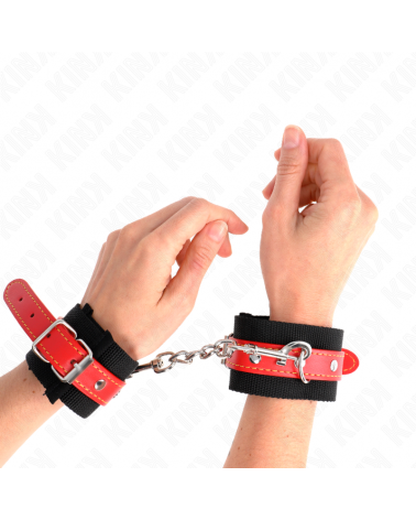 KINK - RESISTENZA DA POLSO IN NYLON NERO CON SIMILPELLE ROSSO REGOLABILE 19-24 CM X 5,5 CM
