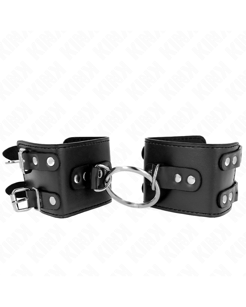 KINK - POLSO FISSO CON ANELLO E BORCHIE REGOLABILE NERO 17-22 CM X 6,5 CM