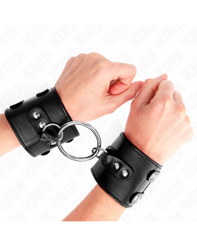 KINK - POLSO FISSO CON ANELLO E BORCHIE REGOLABILE NERO 17-22 CM X 6,5 CM