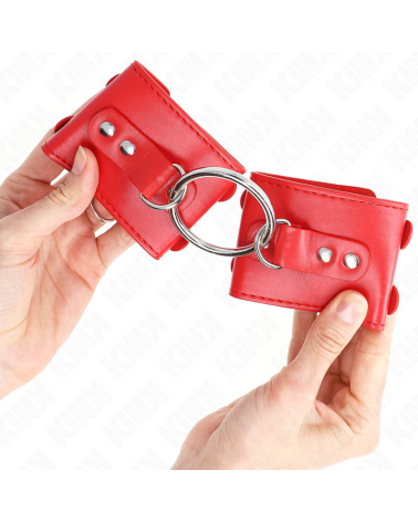 KINK - POLSO FISSO CON ANELLO E BORCHIE REGOLABILE ROSSO 17-22 CM X 6,5 CM
