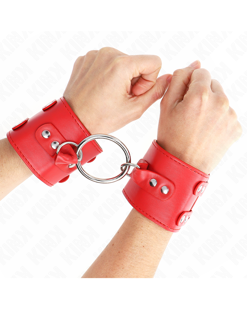KINK - POLSO FISSO CON ANELLO E BORCHIE REGOLABILE ROSSO 17-22 CM X 6,5 CM