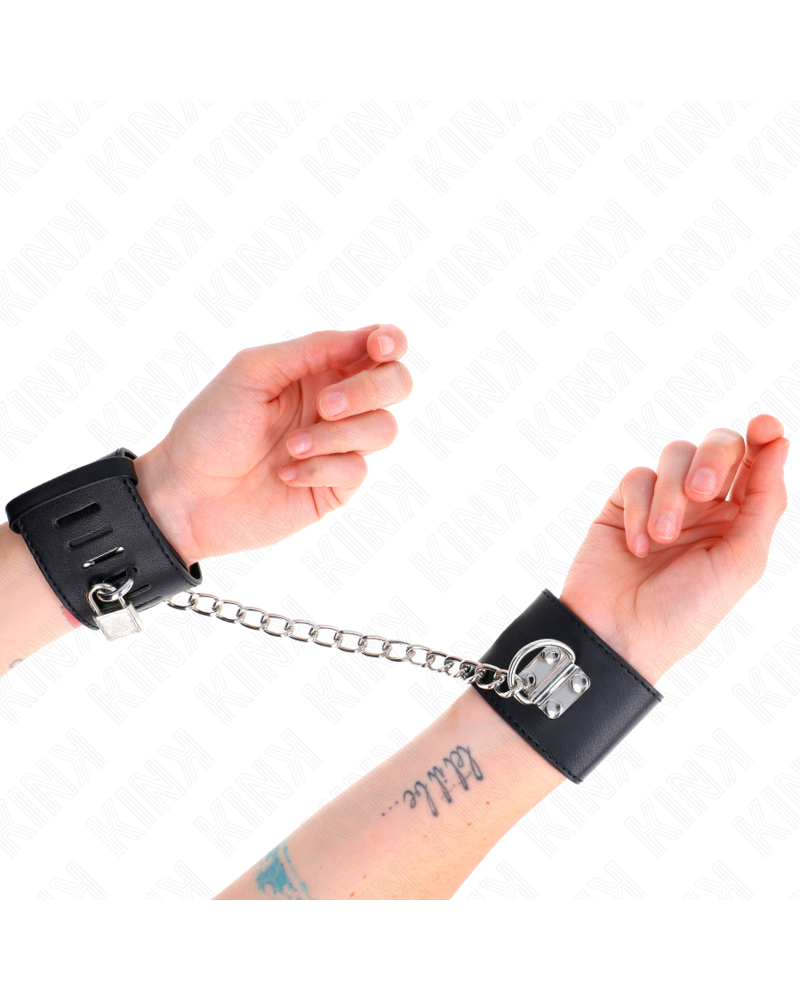 KINK - POLSO FISSO CON CATENA 30 CM E CHIUSURA LUCCHETTO NERO REGOLABILE 16-23 CM X 5,5 CM