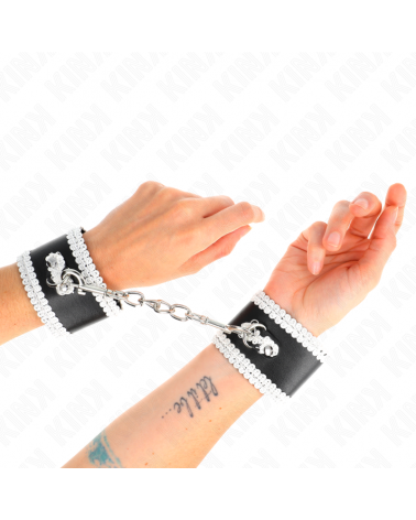 KINK - POLSO NERO CON PIZZO DECORATO BIANCO REGOLABILE 20-23 CM X 5,5 CM