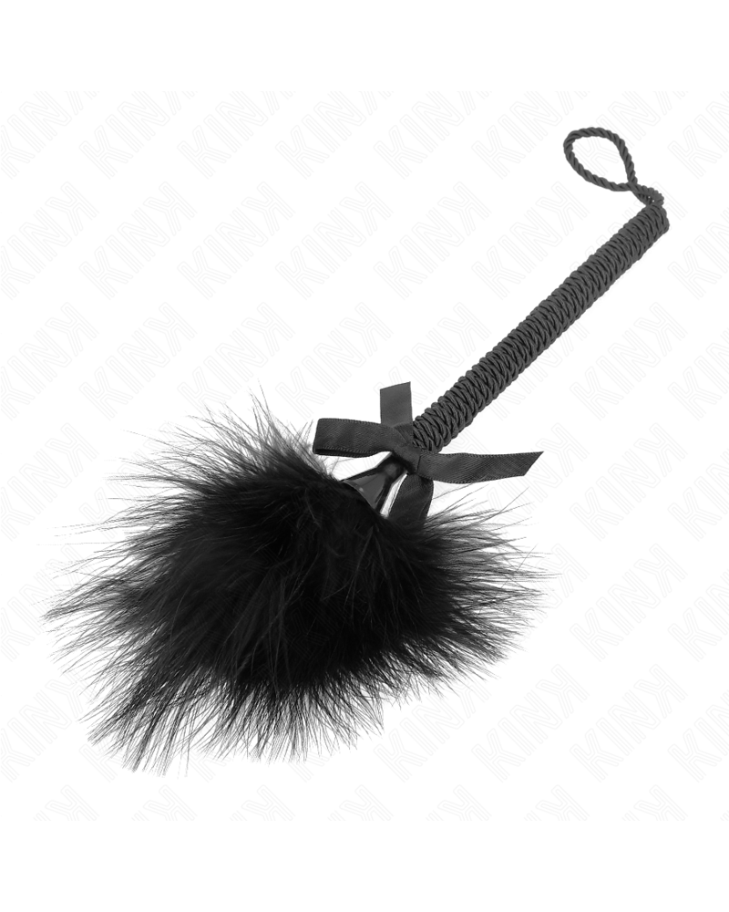 KINK - BACCHETTA IN CORDA DI NYLON CON PIUME TICKLE E FIOCCO NERO 25 CM