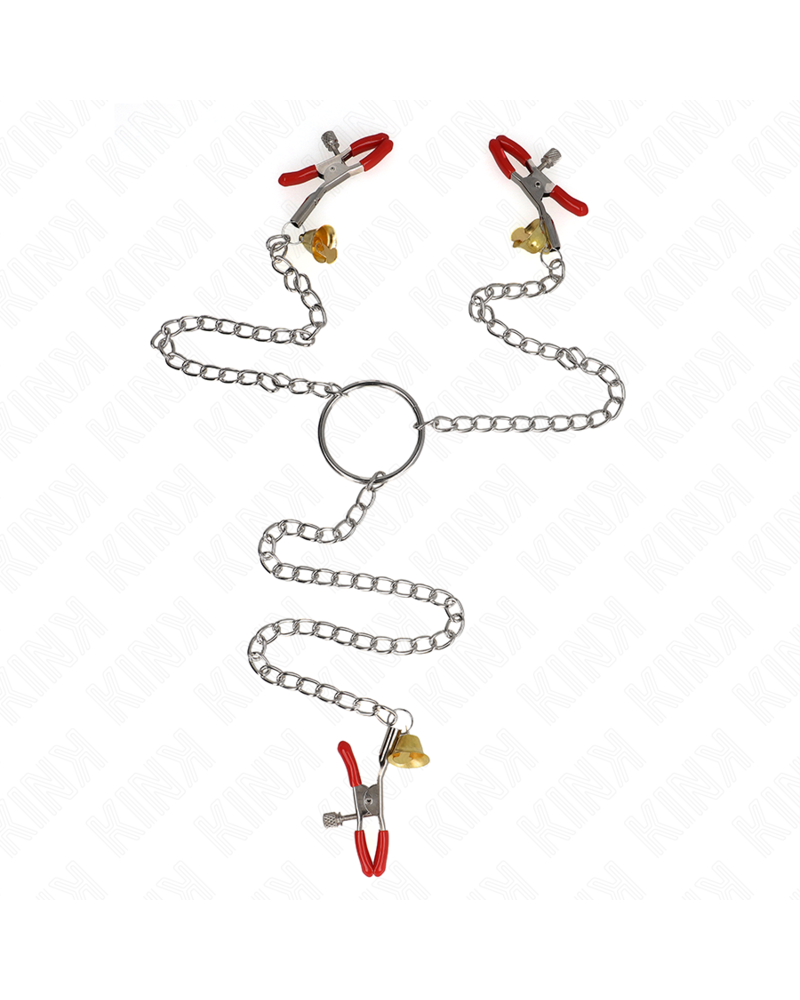 KINK - MORSETTI PER CAPEZZOLI TRIPLI E CLIT ROSSO CON CATENA 30 CM