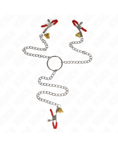 KINK - MORSETTI PER CAPEZZOLI TRIPLI E CLIT ROSSO CON CATENA 30 CM